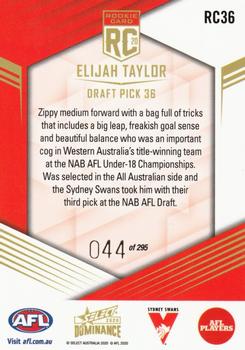 2020 Select Dominance - 2020 Rookies #RC36 Elijah Taylor Back